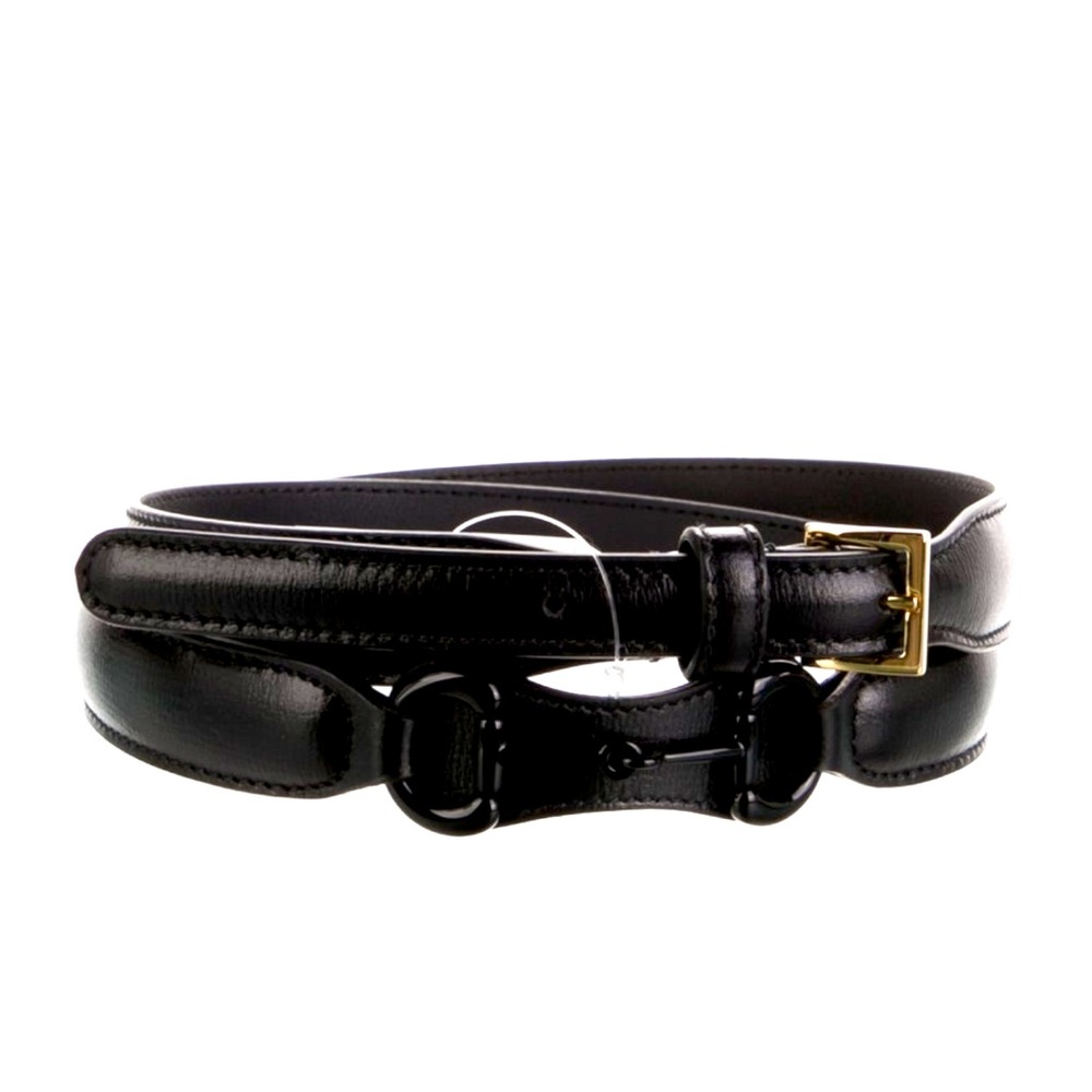 NWT Authentic GUCCI all black Horsebit Skinny Leather Belt
